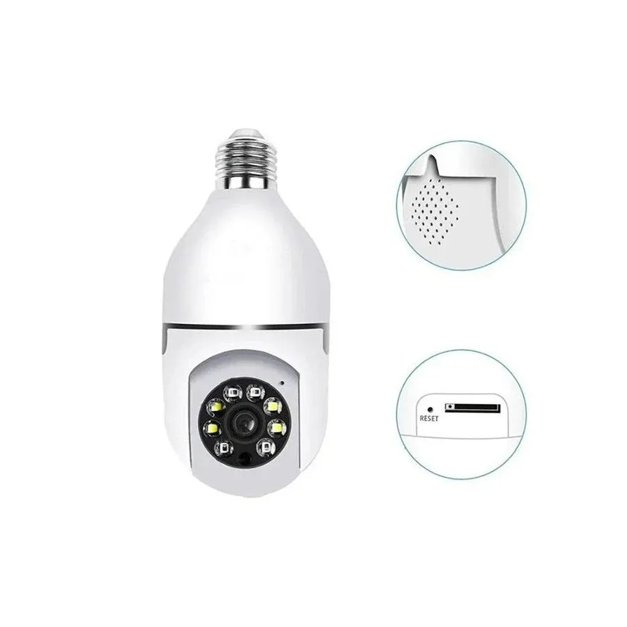 Cameră supraveghere WiFi tip bec E27, Full HD 1080P, vedere nocturnă, detecție mișcare și alarmă