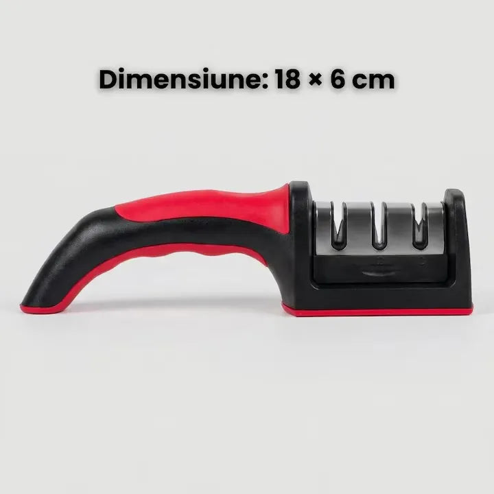 Ascuțitor cuțite manual, 3 sloturi din oțel, bază antiderapantă și mâner ergonomic ABS