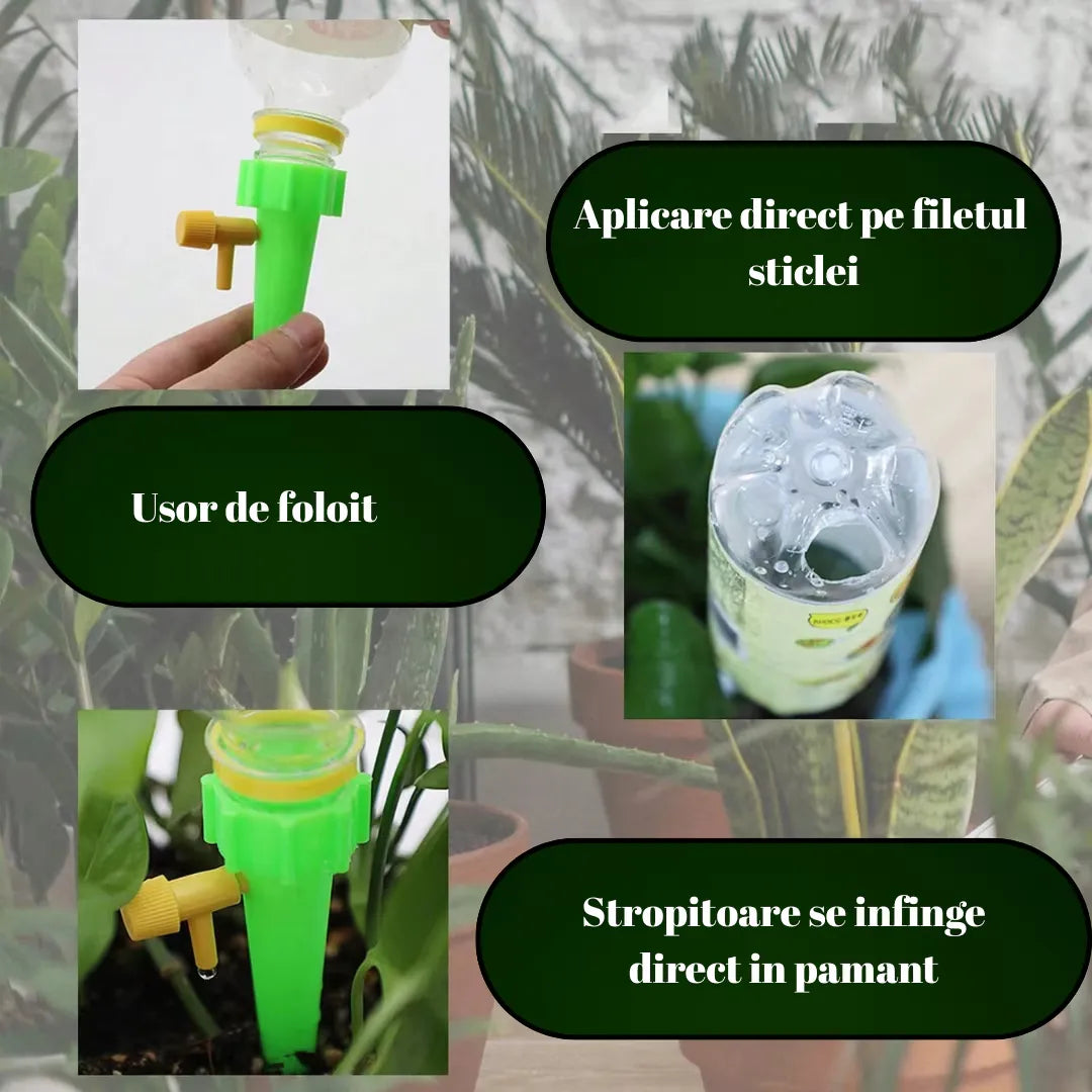 Set 12 bețe de udare automată pentru plante, sistem de irigație cu picurare reglabil, pentru ghivece, grădină și sere