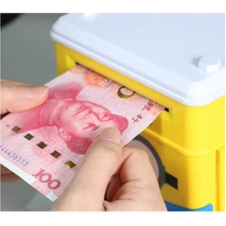 Pușculiță electronică tip ATM, cu cod PIN, depunere bancnote și monede, pentru copii