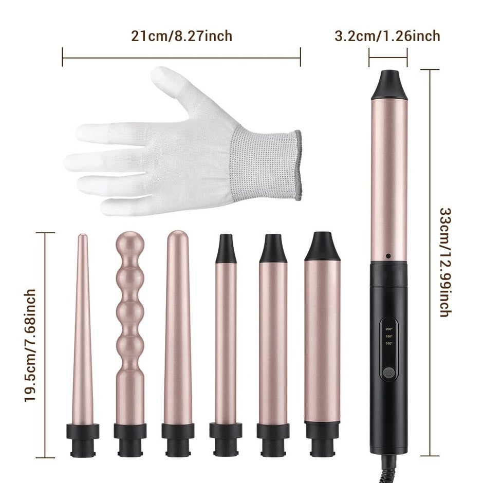 Set ondulator profesional 6 în 1, ceramic ionic cu turmalină, temperatură reglabilă 160–200°C și oprire automată