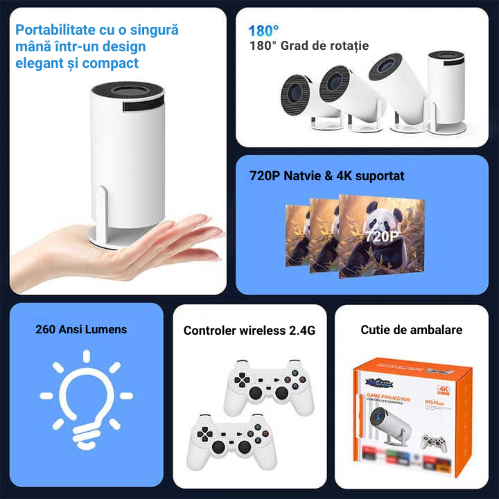 Videoproiector portabil 4K Ultra, gaming & streaming