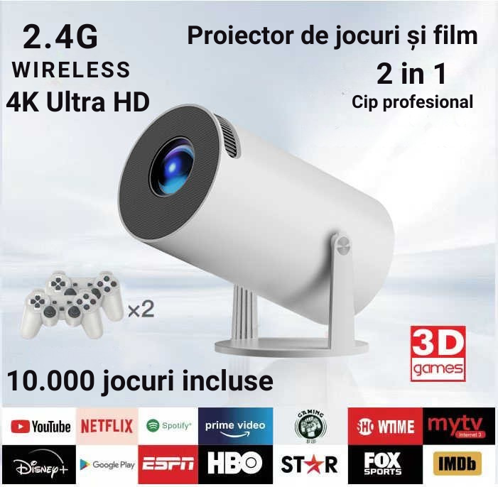 Videoproiector portabil 4K Ultra, gaming & streaming