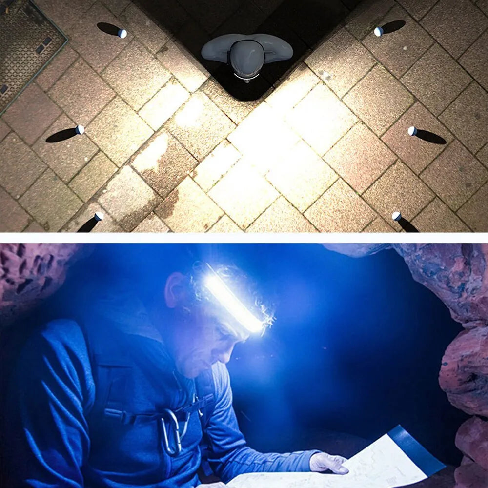 Lanternă frontală reîncărcabilă, cu senzor de mișcare, USB Type-C, 5 moduri iluminare, LED COB + XPE, 350 lumeni, pentru camping, alergare și drumeții