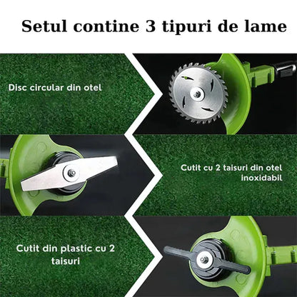 Motocoasă electrică 48V, 2 acumulatori 4000mAh, 18000 RPM, lame și disc incluse