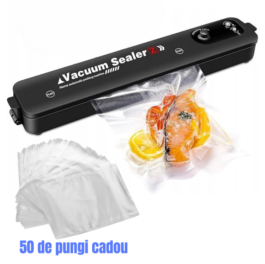 Aparat de vidat și sigilat alimente, 90W, 60kPa, mod umed/uscat, funcționare automată, 50 pungi incluse
