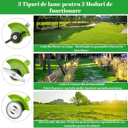Motocoasă electrică 48V, 2 acumulatori 4000mAh, 18000 RPM, lame și disc incluse