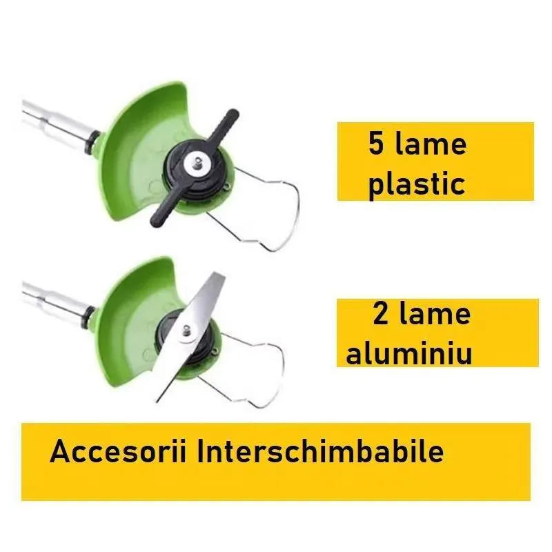 Motocoasă electrică 48V, 2 acumulatori 4000mAh, 18000 RPM, lame și disc incluse