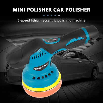 Aparat polish auto fără fir, 2 acumulatori 12V, 8 viteze, 2500–5000 RPM, accesorii lustruire incluse