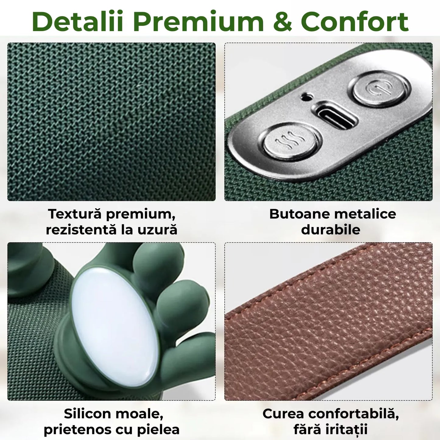 Aparat masaj 4D Shiatsu, pentru gât, umeri și picioare, încălzire 40–45°C, 3 moduri, fără fir