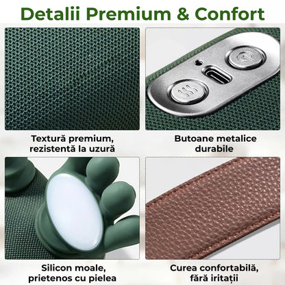 Aparat masaj 4D Shiatsu, pentru gât, umeri și picioare, încălzire 40–45°C, 3 moduri, fără fir