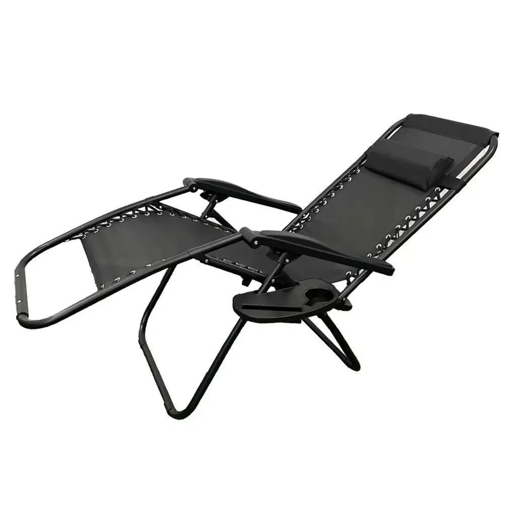 Șezlong pliabil pentru grădină, cadru metalic, tetieră, măsuță laterală, suport picioare, max. 120 kg
