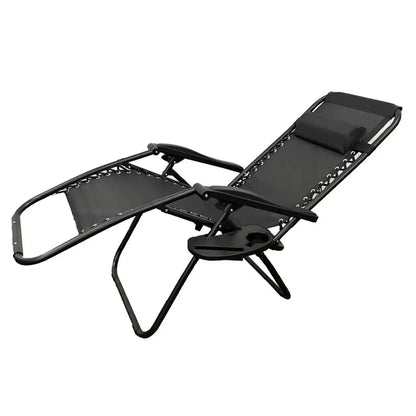 Șezlong pliabil pentru grădină, cadru metalic, tetieră, măsuță laterală, suport picioare, max. 120 kg
