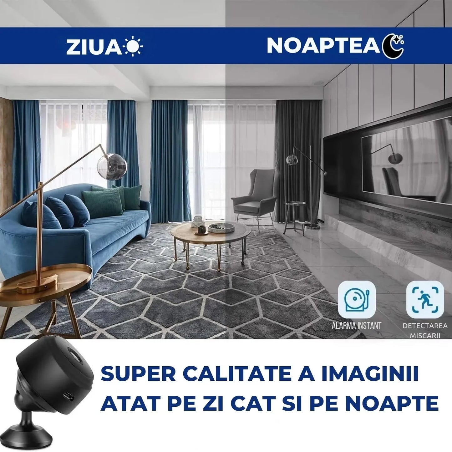 Mini cameră wireless, Full HD 1080p, Wi-Fi, senzor mișcare, night vision și prindere magnetică