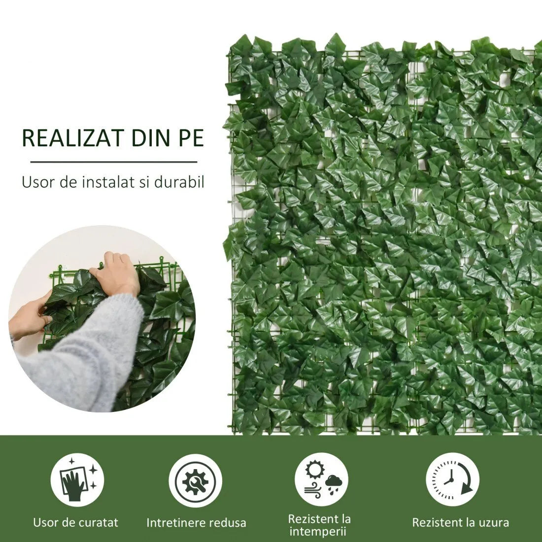 Gard viu artificial 3 x 1 m, panou cu frunze decorative, rezistent UV, pentru interior și exterior