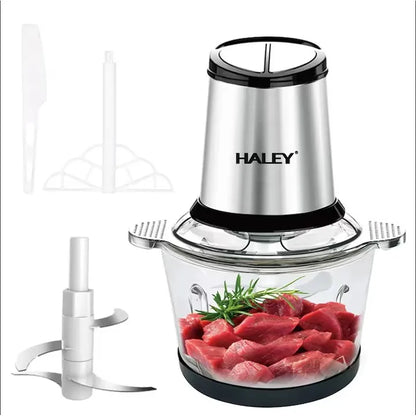 Tocător electric HALEY, bol din sticlă 2L, 500W, 4 lame din inox, pentru carne, legume, fructe și nuci