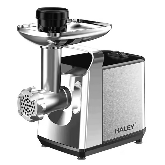 Mașină de tocat carne 3000W, HALEY, capacitate 3 kg/min, motor din cupru, 3 site și accesoriu cârnați, argintie