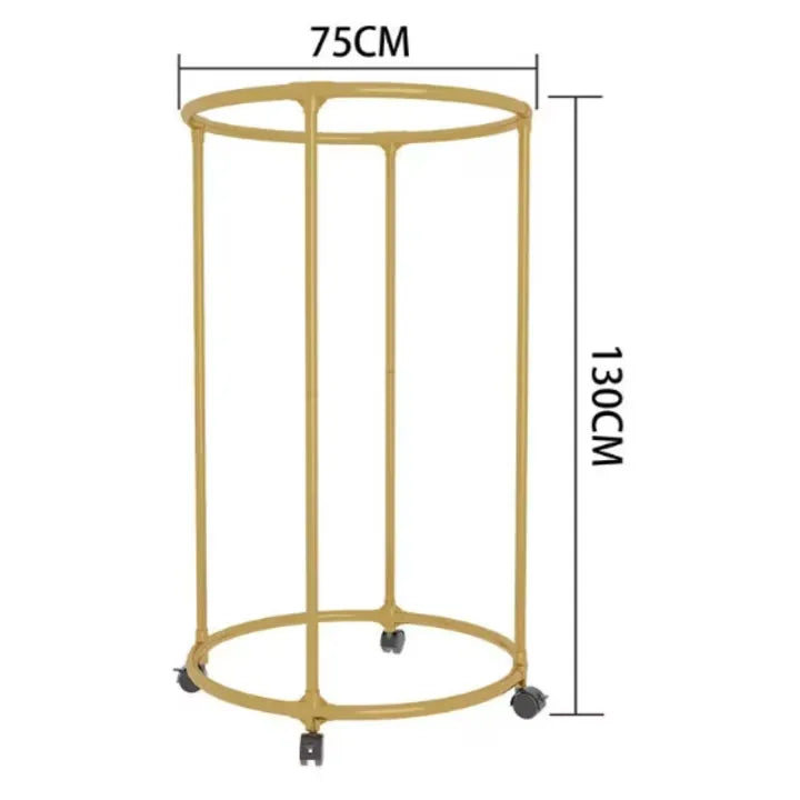 Suport rotund pentru haine, 130 cm, oțel inoxidabil, cu roți pivotante, capacitate 40 kg, auriu