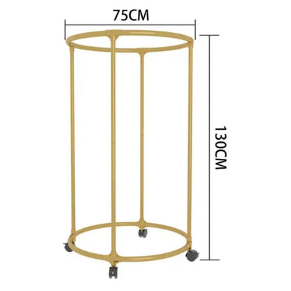 Suport rotund pentru haine, 130 cm, oțel inoxidabil, cu roți pivotante, capacitate 40 kg, auriu