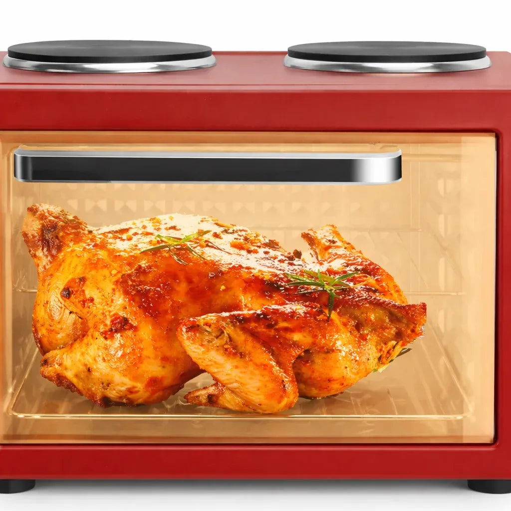 Cuptor electric HALEY 48L, 2000W, plită dublă 1000W + 600W, timer și ușă din sticlă