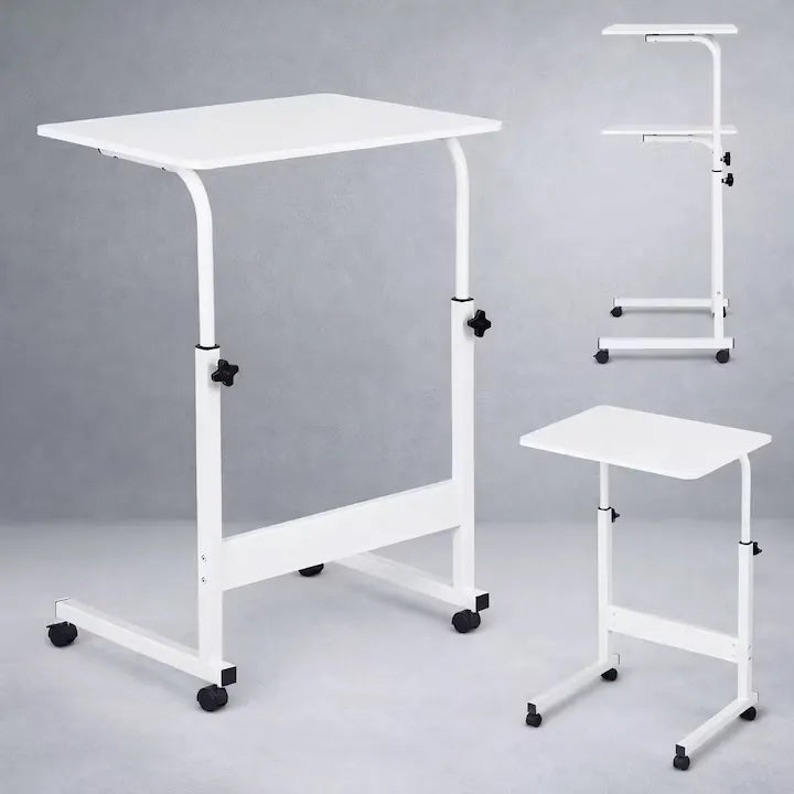 Masă laptop reglabilă pe înălțime, 70–90 cm, blat 40 x 60 cm, cu roți, structură din oțel și lemn