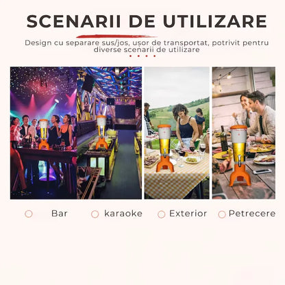 Dozator băuturi 3L, cu iluminare LED, boxă Bluetooth integrată și robinet pentru servire