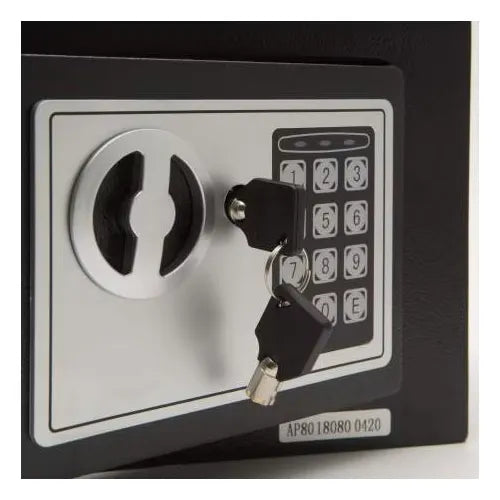 Seif electronic compact, 17 x 23 x 17 cm, cod PIN, cheie de rezervă și construcție metalică