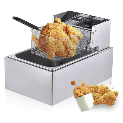 Friteuză electrică din inox, 2500W, capacitate 6L, termostat reglabil, coș prăjire inclus