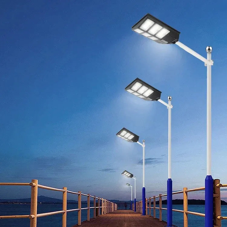 Lampă solară stradală 600W/800W/1000W, telecomandă, senzor mișcare, panou solar, suport metalic, IP65