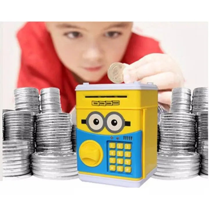 Pușculiță electronică tip ATM, cu cod PIN, depunere bancnote și monede, pentru copii