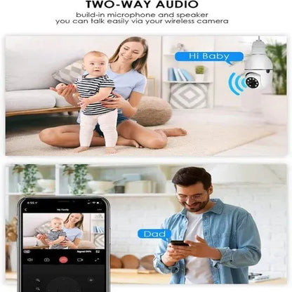 Cameră supraveghere WiFi tip bec E27, Full HD 1080P, vedere nocturnă, detecție mișcare și alarmă