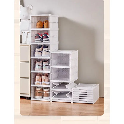 Organizator pantofi 6 nivele, cu 6 sertare rabatabile, plastic transparent ventilat, 105 cm, alb/gri