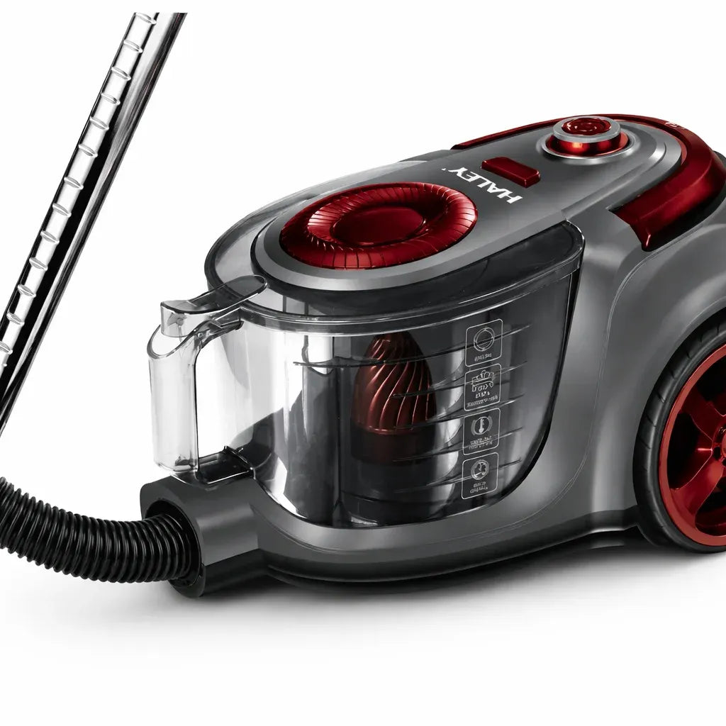 Aspirator fără sac HALEY, 3000W, recipient 4.5L, putere ciclonică, 200AW, filtrare multistrat, accesorii incluse, roșu/gri