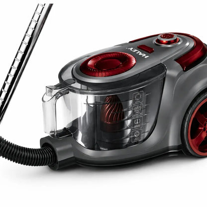 Aspirator fără sac HALEY, 3000W, recipient 4.5L, putere ciclonică, 200AW, filtrare multistrat, accesorii incluse, roșu/gri