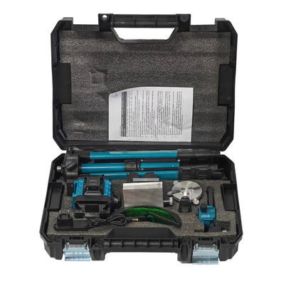 Kit nivelă laser 4D, linii verzi 4x360°, autonivelare, telecomandă, 2 baterii, trepied și servietă