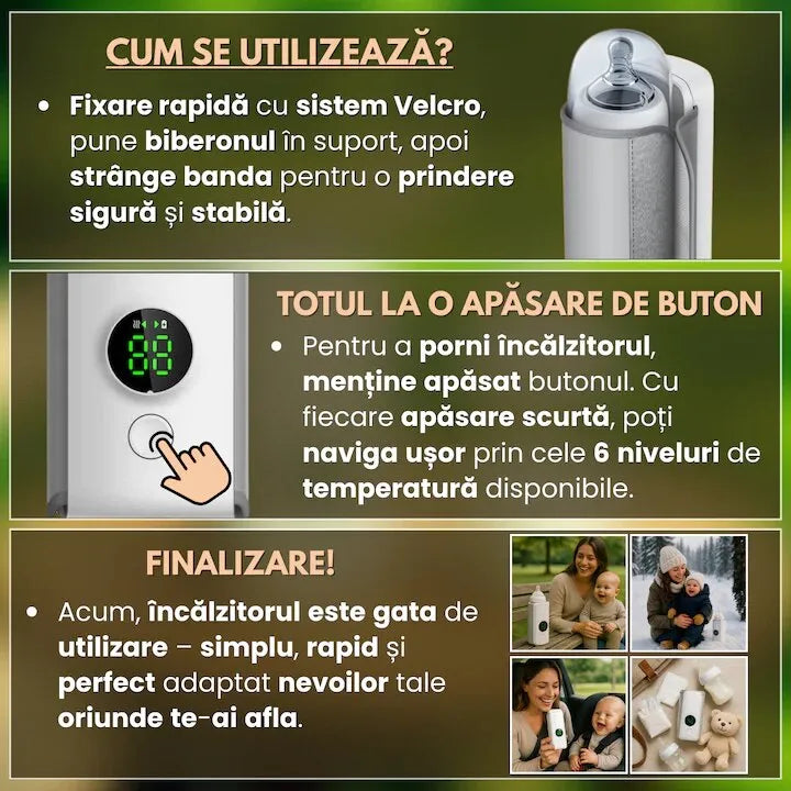 Încălzitor portabil biberoane, ecran digital, baterie 6000mAh, USB-C, temperatură reglabilă