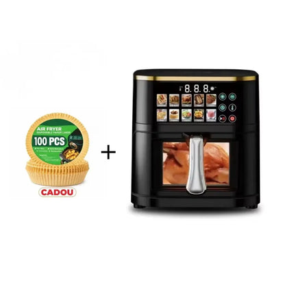 Friteuză cu aer cald 10L, 2800W, panou digital, 10 programe presetate și 100 foi de copt incluse