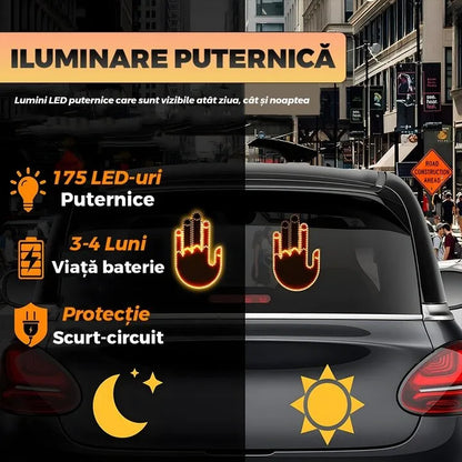 Semn LED auto cu telecomandă, control gestual, 4 moduri afișare, montaj pe lunetă, 15 cm