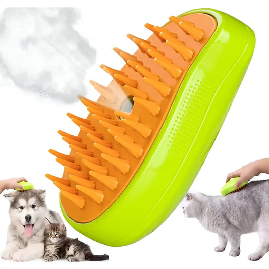 Perie 3 în 1 pentru animale de companie, cu aburi, pulverizator și dozator integrat, reîncărcare USB, pentru pisici și câini