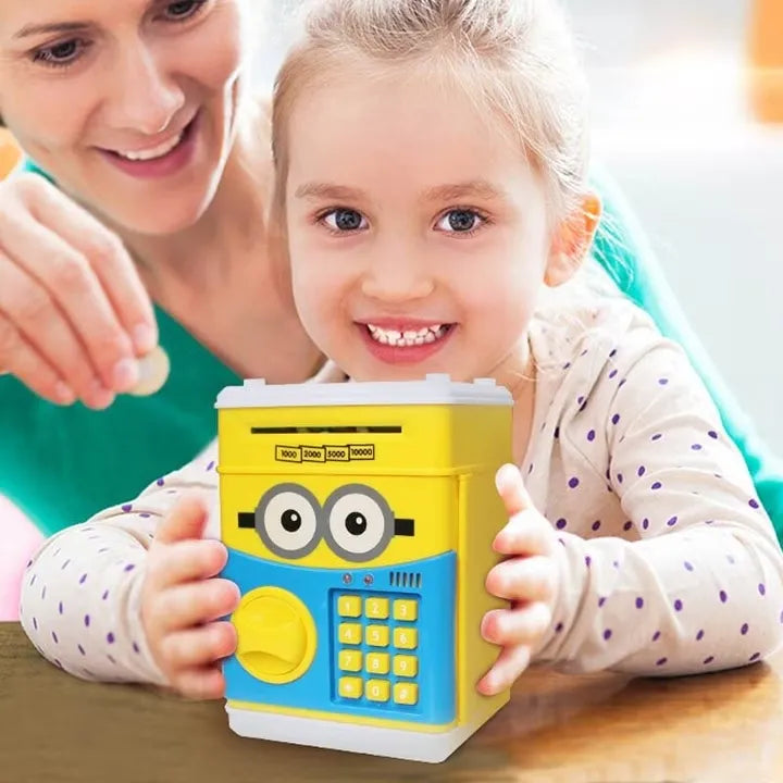 Pușculiță electronică tip ATM, cu cod PIN, depunere bancnote și monede, pentru copii