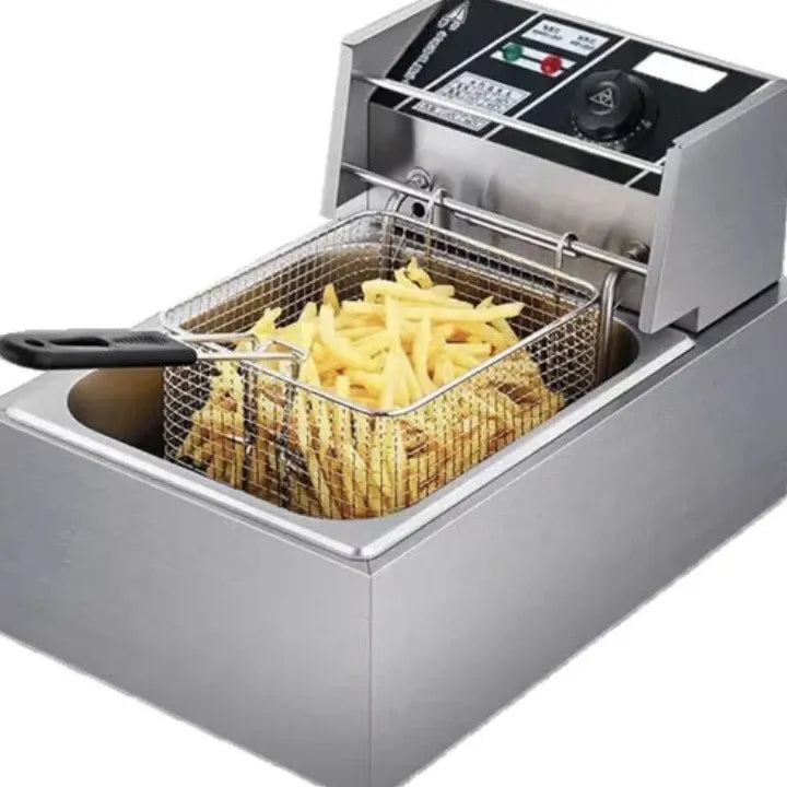 Friteuză electrică din inox, 2500W, capacitate 6L, termostat reglabil, coș prăjire inclus