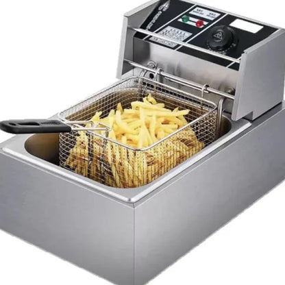 Friteuză electrică din inox, 2500W, capacitate 6L, termostat reglabil, coș prăjire inclus