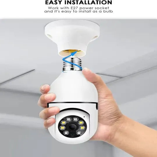 Cameră supraveghere WiFi tip bec E27, Full HD 1080P, vedere nocturnă, detecție mișcare și alarmă