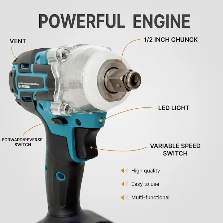 Mașină de găurit și înșurubat cu impact, 2 acumulatori 48V, 40 accesorii, 350 Nm, valiză transport