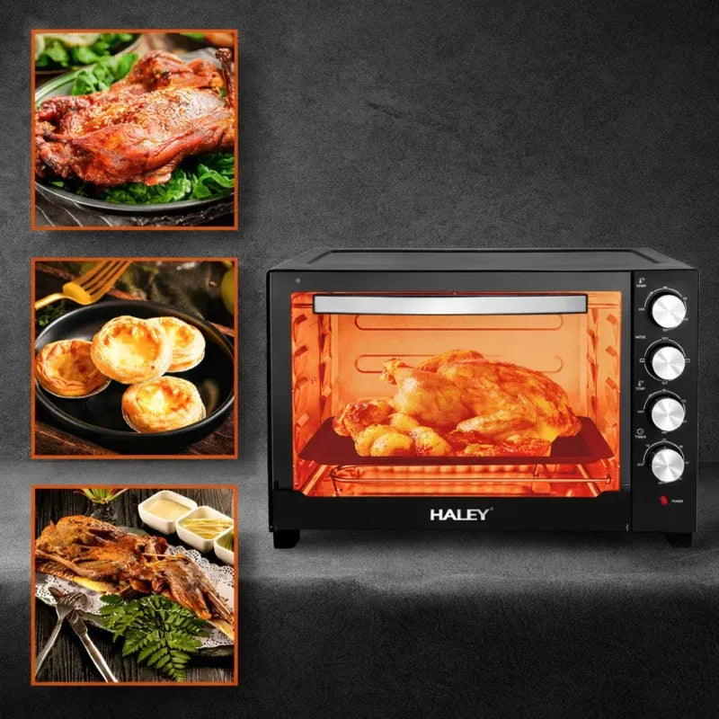 Cuptor electric HALEY 60L, 2200W, termostat 80–250°C, timer 60 minute, tavă pizza și accesorii incluse