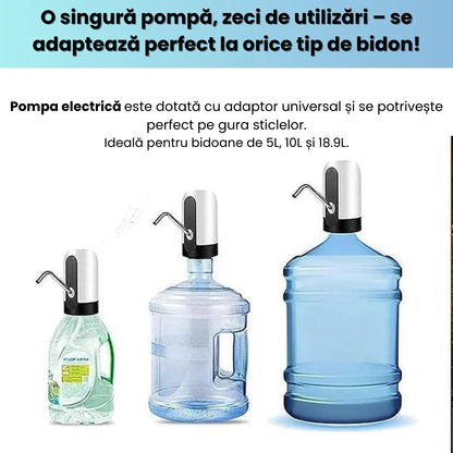 Pompă electrică pentru apă, dozator portabil pentru bidon 5–20L, USB, baterie 1200mAh, tub inox