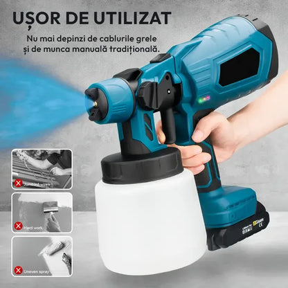 Pistol electric de vopsit cu acumulator 48V, 2 baterii, rezervor 1000 ml, debit reglabil, 1200 ml/min