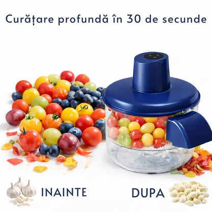 Aparat electric pentru curățat fructe și legume, fără fir, 50W, 5 lame inox, USB-C și baterie 1300mAh