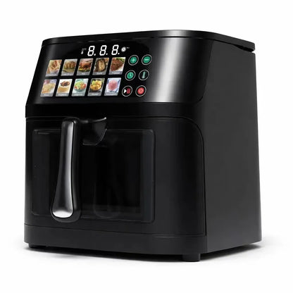 Friteuză cu aer cald 10L, 2800W, panou digital, 10 programe presetate și 100 foi de copt incluse