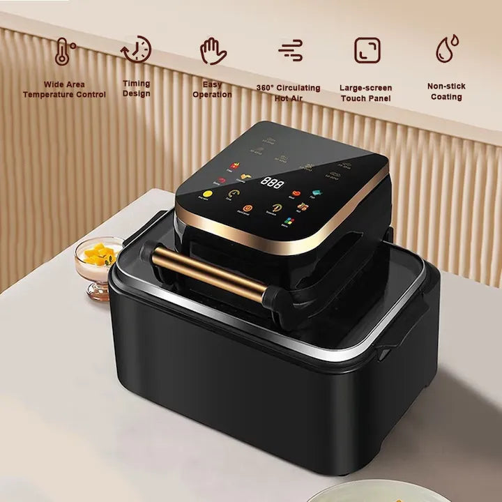 Air Fryer 15L, 2400W, Panou Touch Digital, Funcții Multiple, Gătire cu Aer Cald, Negru
